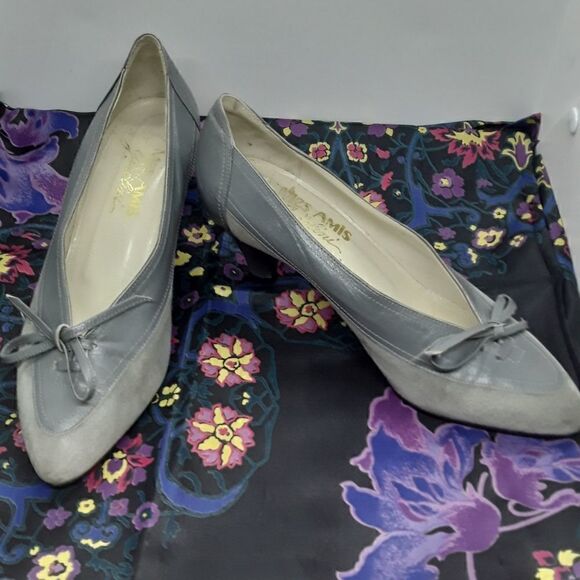 Vintage Mes Amis by Gorolini Italy Suede Hell Shoes Size 8M Grey Color - Picture 4 of 8